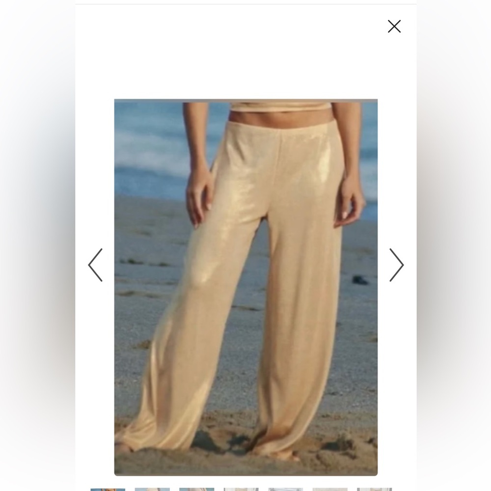 Zara metallic gold relaxed wide leg pants bottoms size L. New without tags
